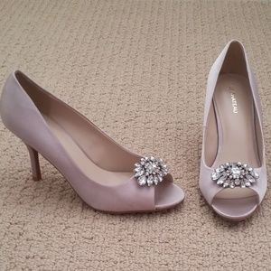 Silver / champagne satin evening shoes